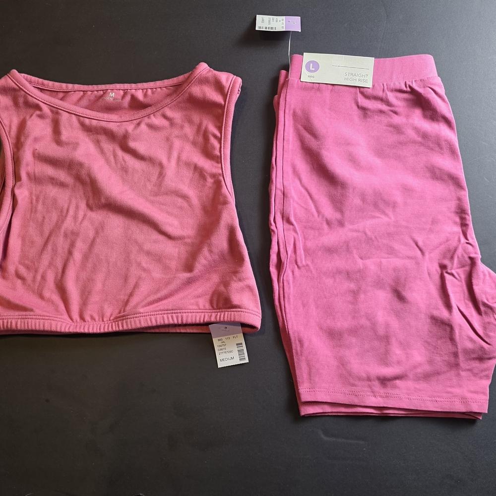 Pink Cropped Tank and High-Waist Bike Shorts Set